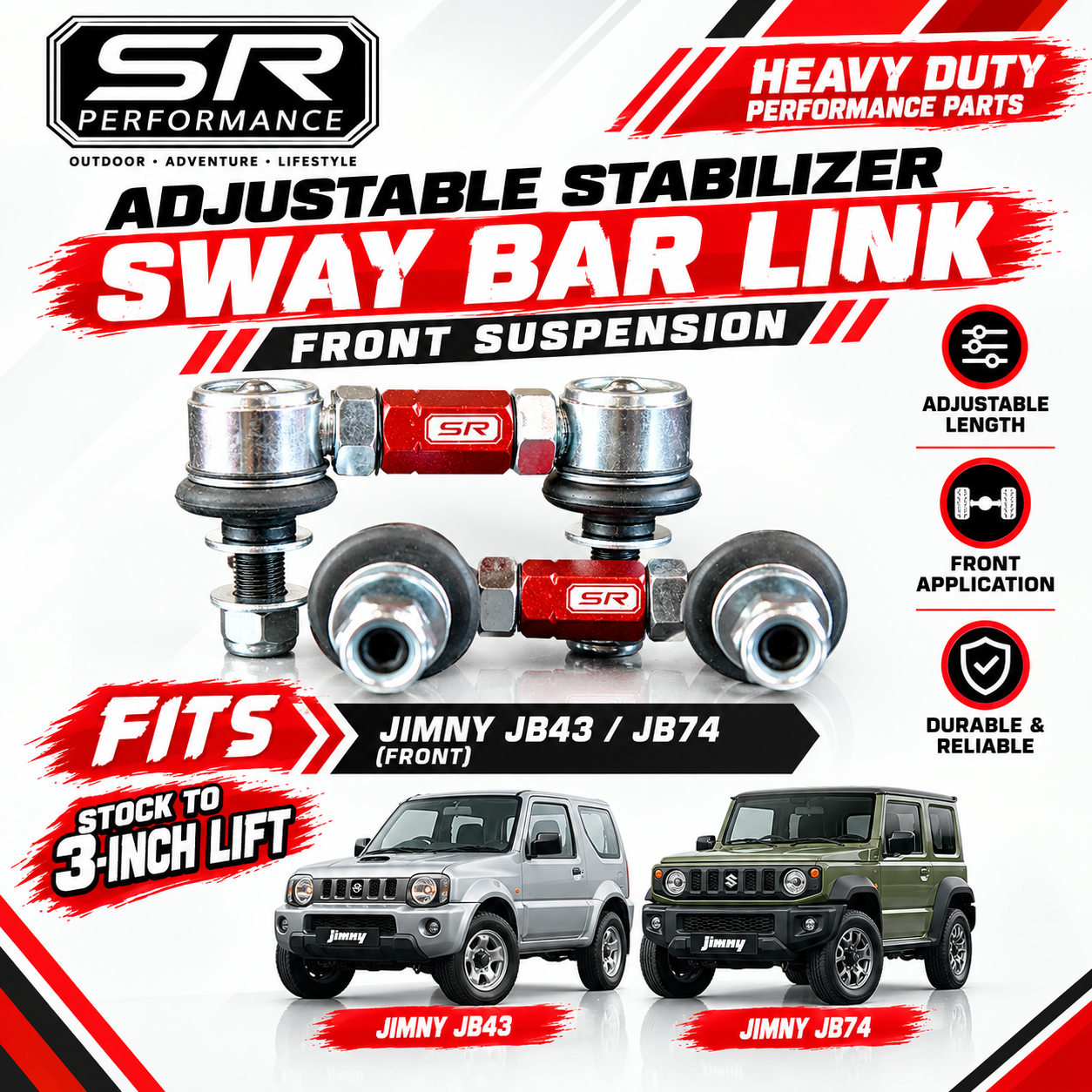 SWAY BAR LINK ADJUSTABLE (FRONT) JIMNY JB43 AND JIMNY 74